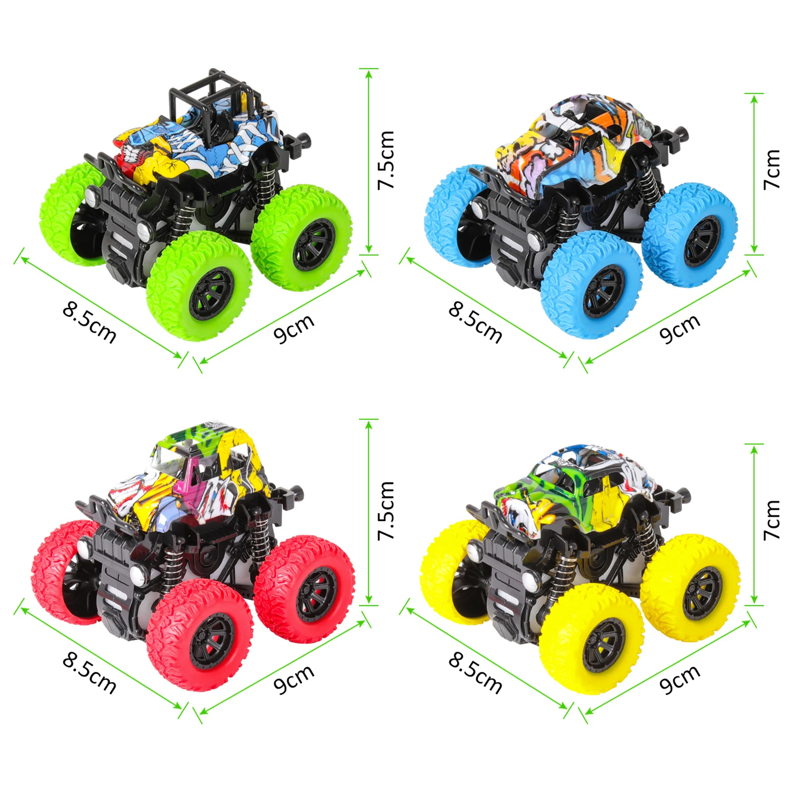 Pull-up Monster Truck Brinquedos para Crianças, Inércia Veículos, Inércia Car, Fricção Powered, Meninos e Meninas, 4PCs, 1 a 6 Anos de Idade