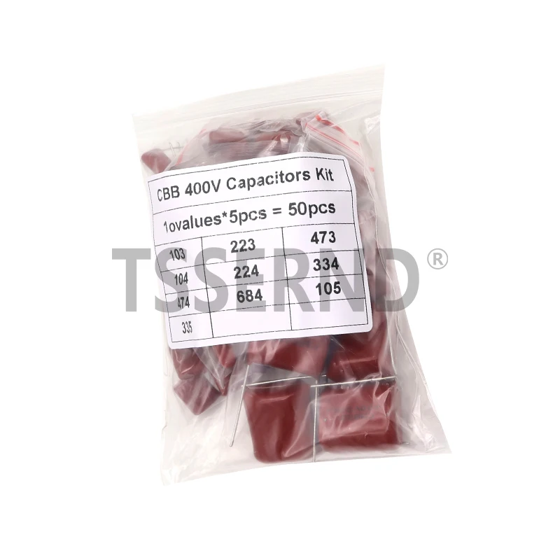 50 Stuks Cbb Condensator Assortiment Kit 400V 10nf-3.3Uf 10 Waarden * 5 Stuks Gemetalliseerde Polyester Film Capaciteit Diy