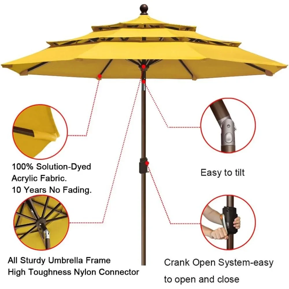 10-Year-Non-Fading Sunumbrella 9Ft 3 Tiers Market Umbrella Patio Umbrella Outdoor Table Umbrella With Ventilation Garden Parasol