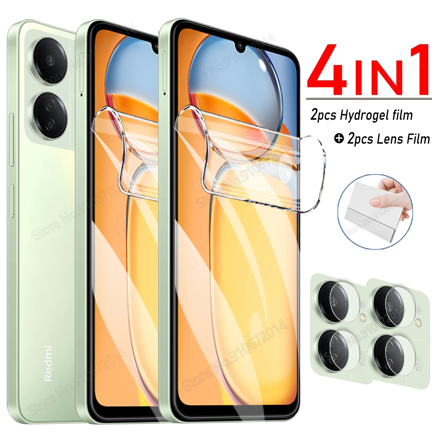 4 In 1 For Xiaomi Redmi 13C 13 12C 12 Hydrogel Film Redmi A3 A1 A2 Plus A3X 10C 10 7 8 9 10A 9A 9C Turbo 3 Lens Screen Protector