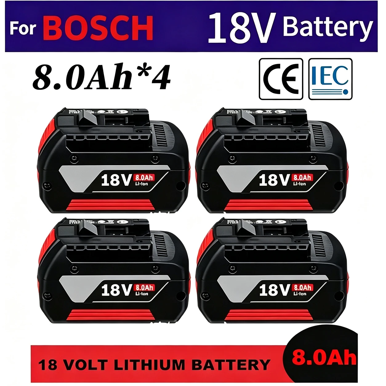 Image of Professioneller 18V 6.0Ah Lithium-Ersatzakku, kompatibel mit dem Bosch GBA-System, mit LED-Füllstandsanzeige, universelle Kompatibilität mit Bosch 18V-Ladegeräten, idealer Ersatz für die Werkzeugakkus