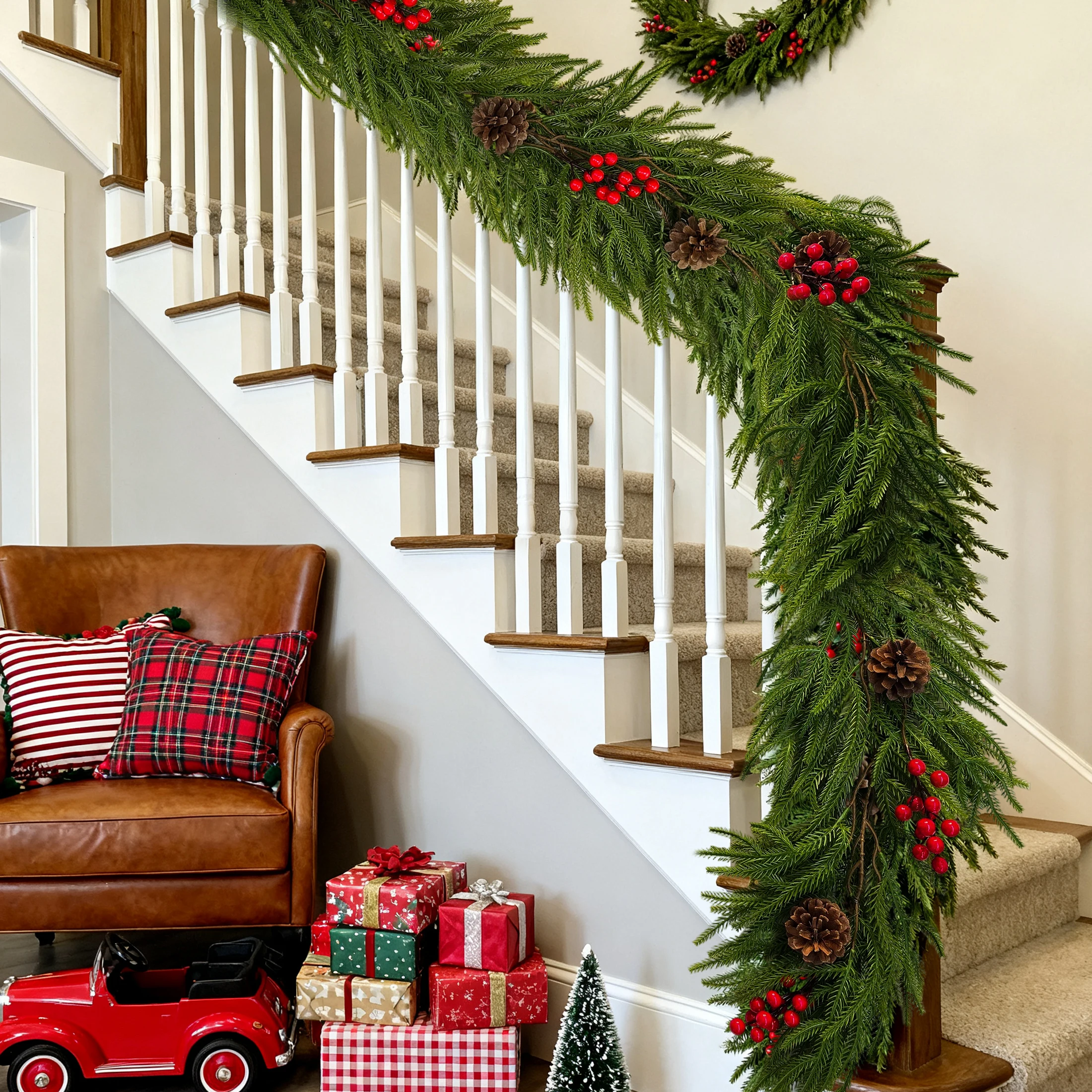 200 سنتيمتر السنة الجديدة عطلة ديكور الحفلات نورفولك الصنوبر شجرة عيد الميلاد الكرمة الأخضر الأحمر زينة عيد الميلاد باب ديكور نافذة ديكور ديكور المنزل