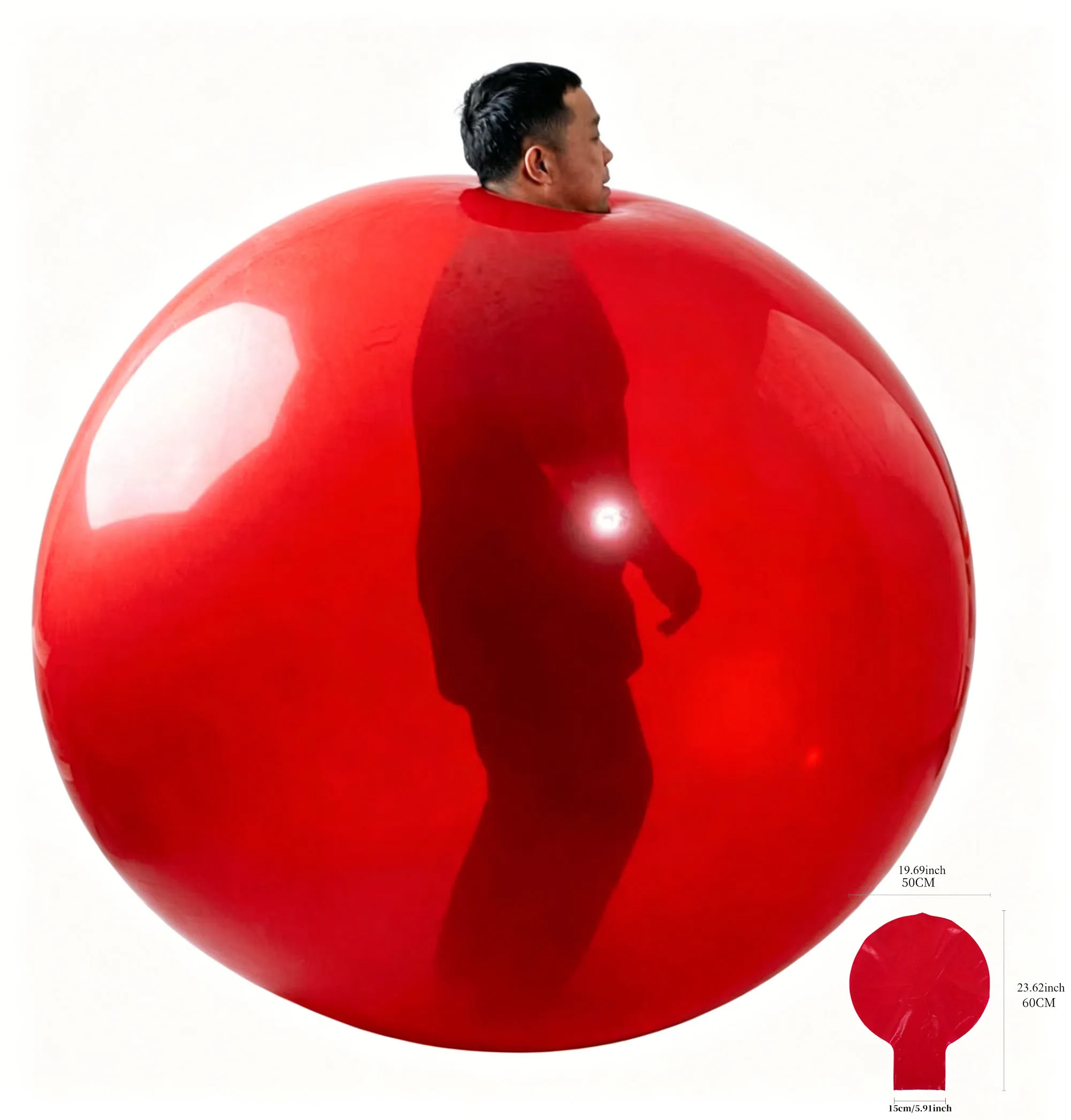 

Extra-large balloon. 72-inch crystal red latex balloon. Big enough for a person to climb inside. Perfect outdoor toy. Party fun.