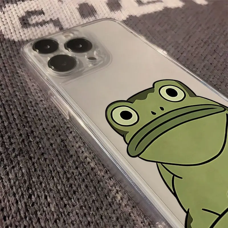 Simple Cartoon Fun Frog Silicone Phone Case For iPhone 16 15 14 11 Pro Max 12 13 Pro XR XS MAX 7 8 Plus Anti Fall Cover Y2K