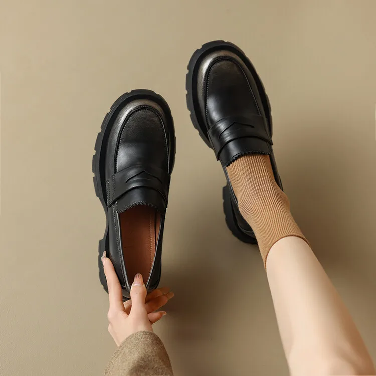 Ladies British Style Leather Shoes 2024 Spring Black Muffin Student Single Shoes Retro All-match One Pedal Loafer Women Shoes