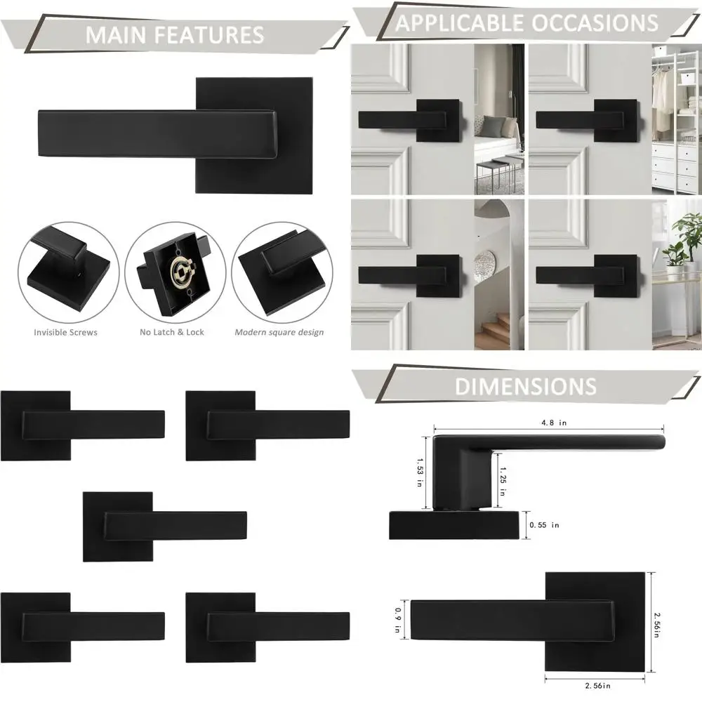 

Комплект из 5 квадратных дверных рычагов без блокировки для шкафов и французских дверей, черная отделка, простая установка, набор односторонних ручек