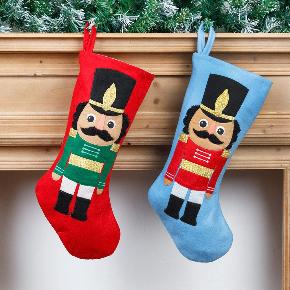 

2Pcs Felt Christmas Stocking Nutcracker Soldiers Design Candy Packing Bags Xmas Tree Pendant Decorations Felt Stocking