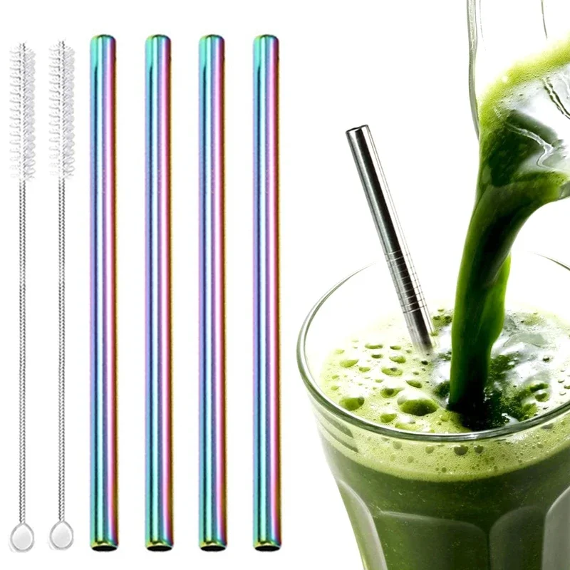 4Pcs Eco-friendly Reusable Metal Boba Straws Jumbo Smoothie Straws 304 Stainless Steel Boba Straws for Bubble Tea Milkshakes