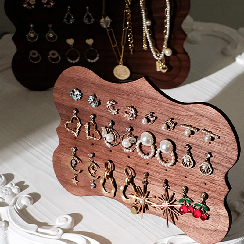 

72 Holes Earring Display Holder Wooden Stand Necklace Jewelry Display Organizer Shelf Multi Ear Studs Storage Rack Walnut