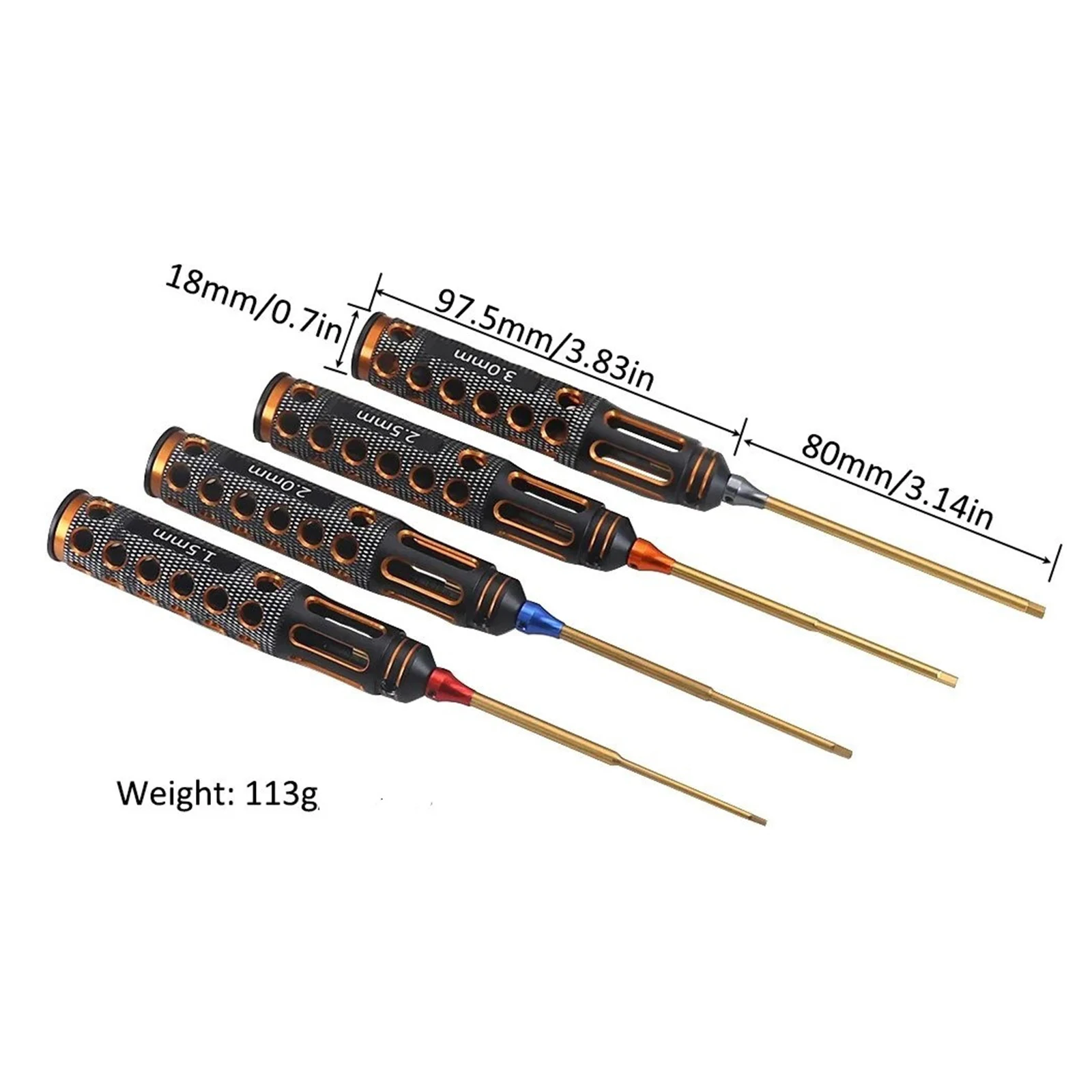 RC Metric Ball End Hex Driver RC Tool Set (4) 1.5, 2.0, 2.5, 3.0mm