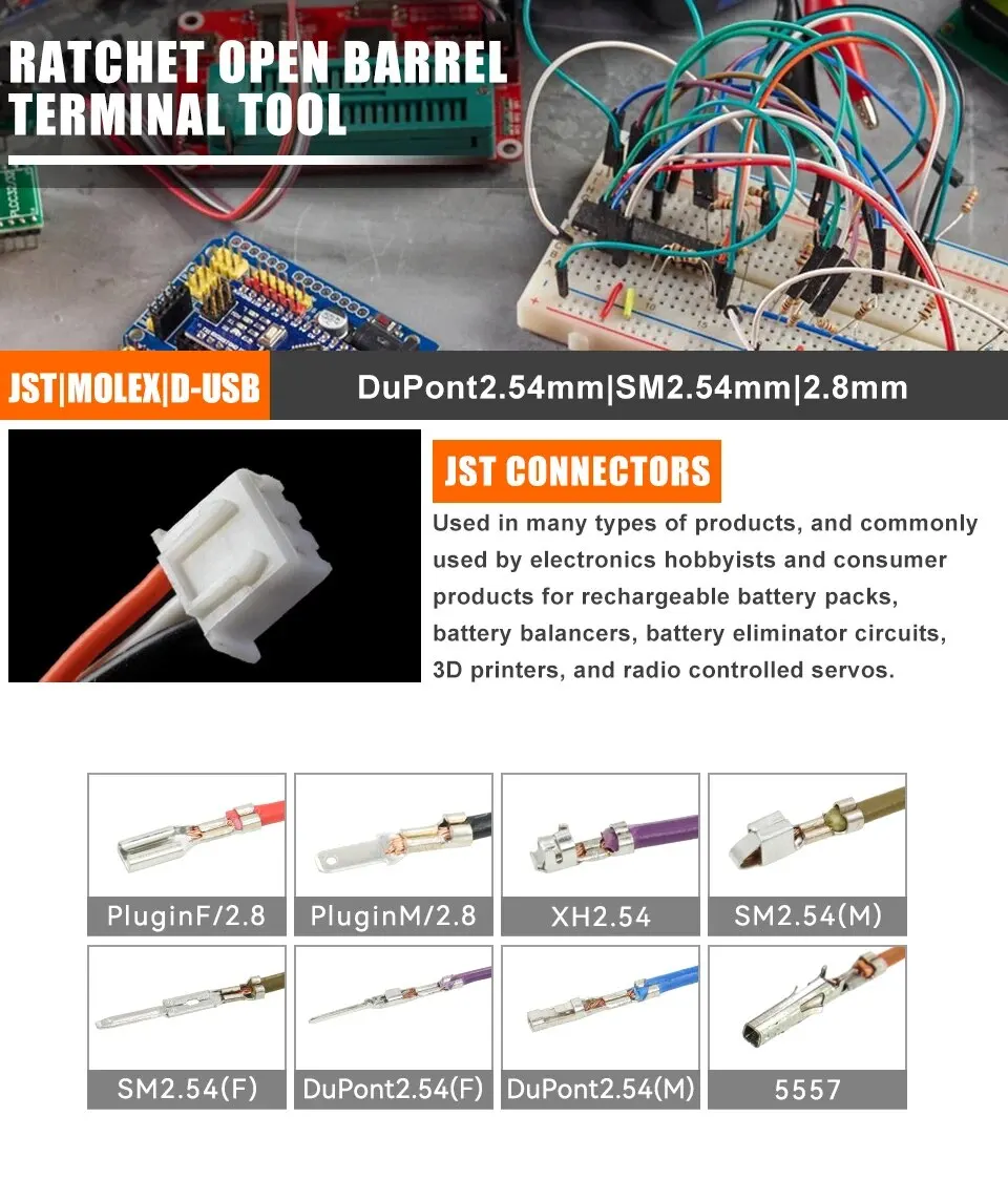 SN-2549S Crimpwerkzeuge für PH2.0/XH2.54/2.8/3.0/3.96/KF2510/JST Terminal 0,08–1,0 mm2/AWG28–18 Drahtratszange – Detail 1