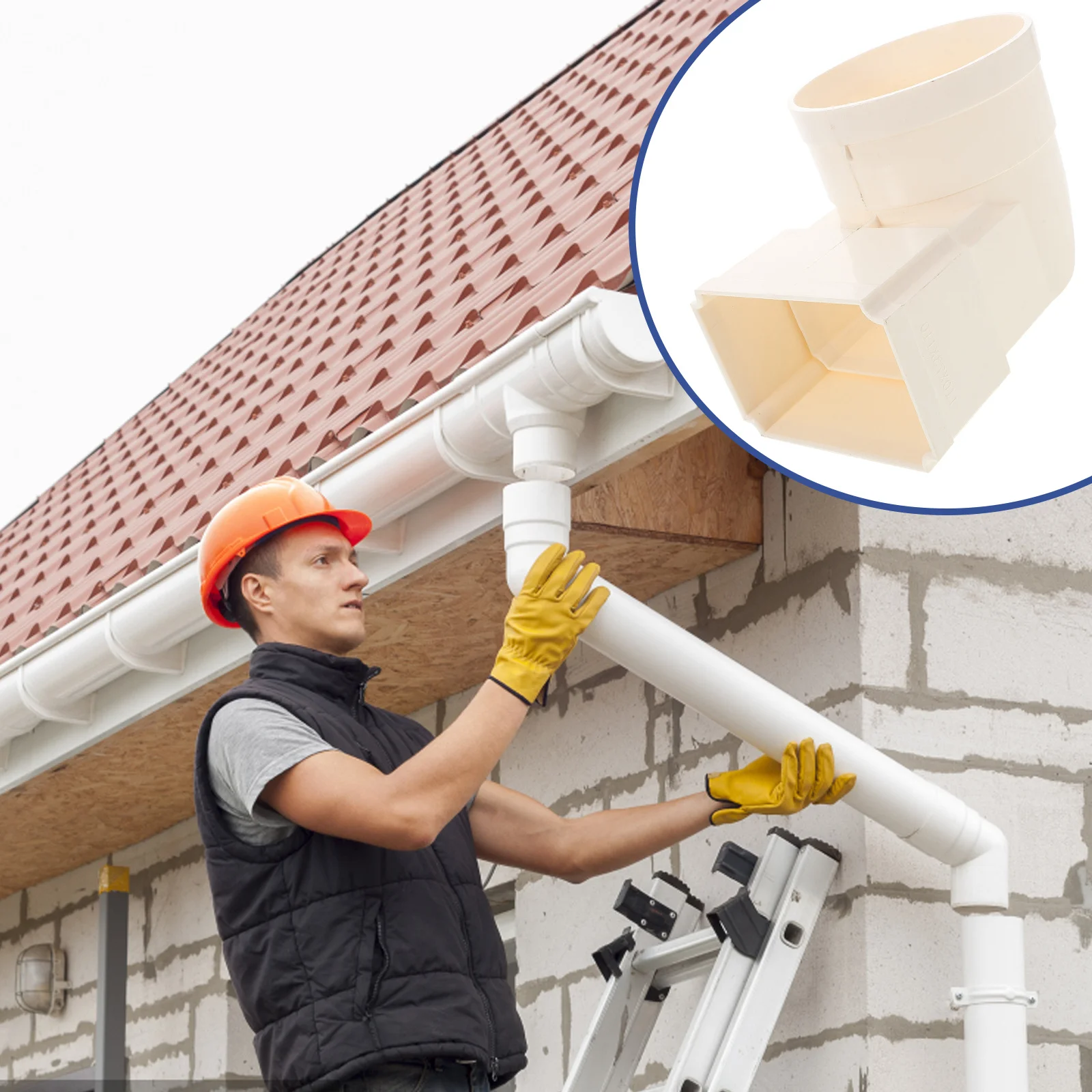 

Rain Gutter Downspout Square to Round Elbow Connector PVC Drain Extension Bracket Residential Rainwater Collector System Modern