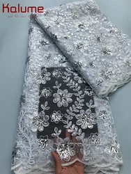 Kalume French Tulle Sequins Laces Fabric Soft Bridal Materials Nigerian African Tulle Lace Fabric Sewing For Party Dress F3847