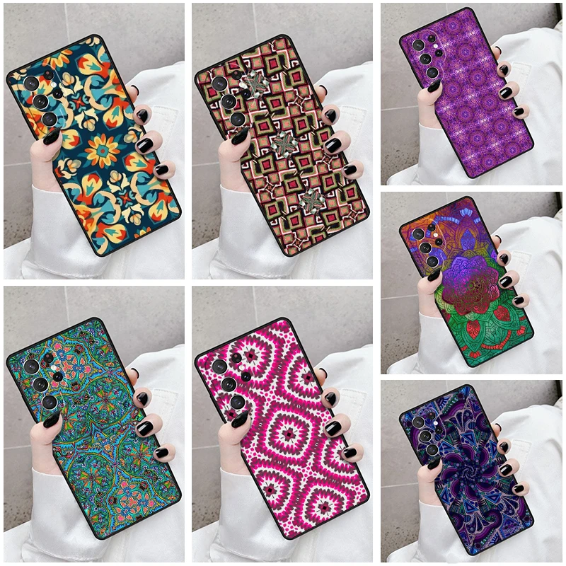 Phone Case For Samsung Galaxy S24 S23 S21fe S22 Ultra Plus Note 10 20 S8 S9 S10 Cover Bohemian Hippie Mandalas