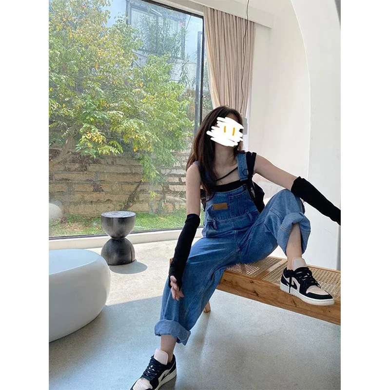 데님 점프 슈트 여성 streetwear 헐렁한 청바지 오버올 빈티지 와이드 레그 서스펜더 바지 여름 한국 캐주얼 스트레이트 바지