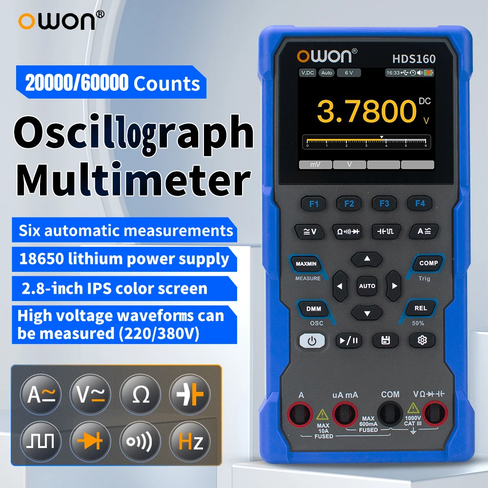 OWON HDS160 Oscilloscope Multimeter,4 1/2 Digit True RMS Multimeter,1MHz Digital Oscilloscope,AC DC Voltmeter Current Measure