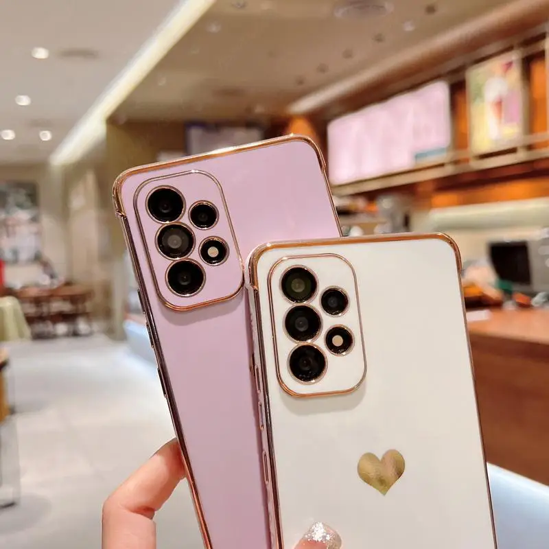 Luxury Plating Case For Samsung Galaxy A18 A17 A57 A55 5G S23 S24 FE S26 S25 S24 Ultra Love Heart Pattern Silicone Soft Cover