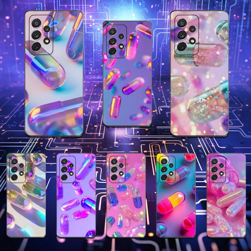 

Dazzling Pink Art Pills Phone Case For Samsung S25,S24,S23,S22,S21,S20,S10,Ultra,Plus,Lite,FE,Soft Silicone Black Cover