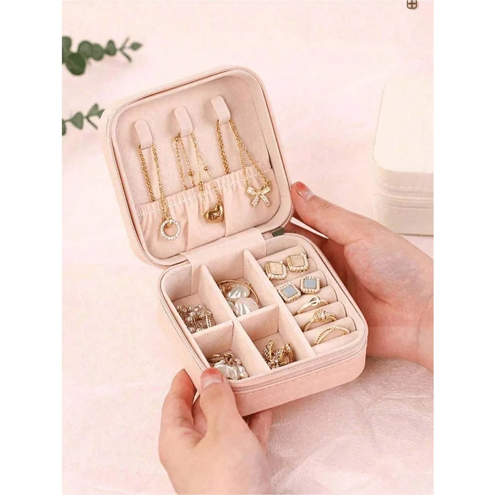 Minimalist Leather Jewelry Box With Lid, Large Capacity Portable Travel Jewelry Organizer, Waterproof Leather Jewelry Storage Ra