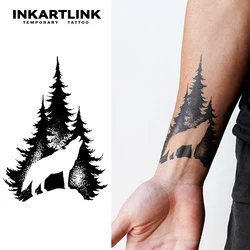wolf in the forest Temporary Tattoo,Lasts To 15 Days New Technology Magic Waterproof Semi Permanent Sticker.