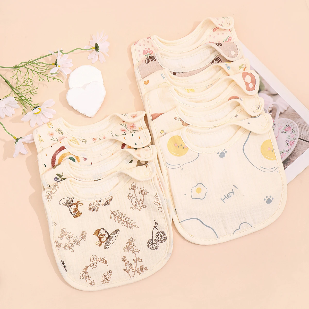 3pcs/set Cotton Waterproof Baby Bibs Summer Infant Bib Newborn Burp Cloths Bandana for Kids Boys Girls Soft Feeding Saliva Towel