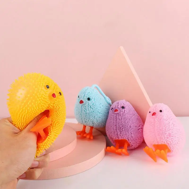 Cartoon TPR Plush Chick Decompression T oys Luminous Elastic Chicken Pinch Relief Venting Music Toy s idget Toy For Kids Adults