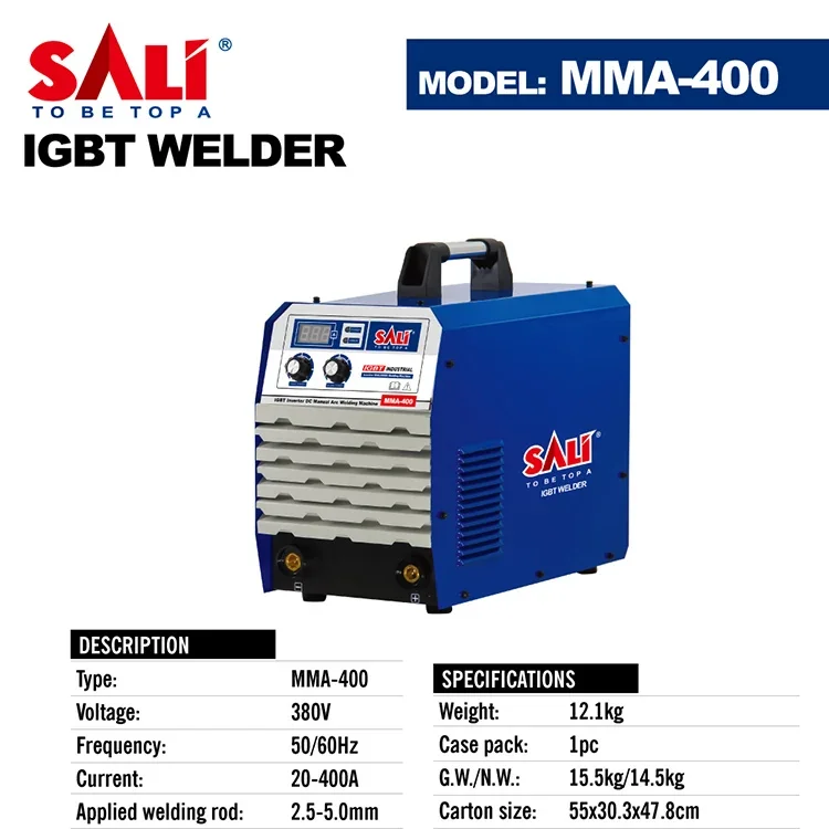 SALI MMA-400 Electric Inverter Welder Yiwu Factory Direct Brand 220V DC Machine Steel Blue OEM Heating IGBT MMA Arc Welder