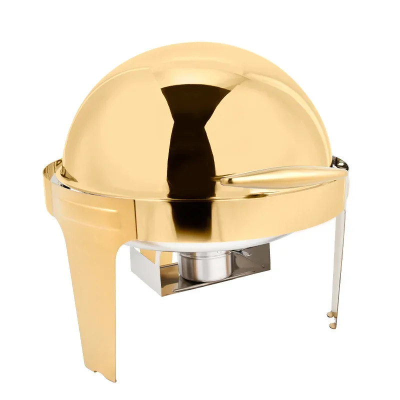 

Thickened Stainless Steel Buffet Furnace Flip Electric Heating Visual Cover Hotel Round Gold-plated Insulation Furnace Buffy Fur