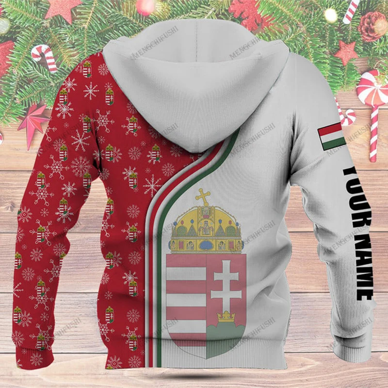 Custom Name Hungary Emblem Christmas Zipper Hoodies Unisex Oversize Sweatshirts Winter Casual Streetwear Tops Pullover