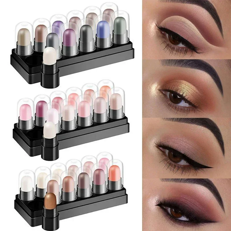 Eyeshadow Pencil Set 12 Colors Waterproof Long Lasting Glitter Shimmer Eye Shadow Pen Highlighter Stick Makeup Tools Косметика