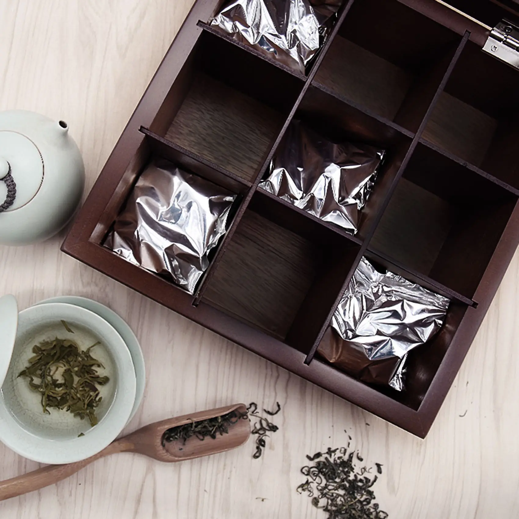 

AF95-Деревянная коробка для чая с 9 отсеками, контейнер для чайных пакетиков, квадратная подарочная коробка с прозрачной крышкой, коробка для хранения украшений