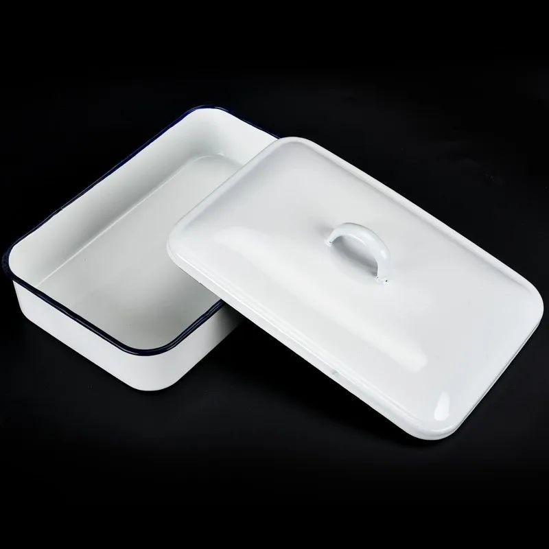 Thickened enamel plate  Enamel tray Square plate  Disinfection of laboratory plates  White with cover  Acid and alkali resistant