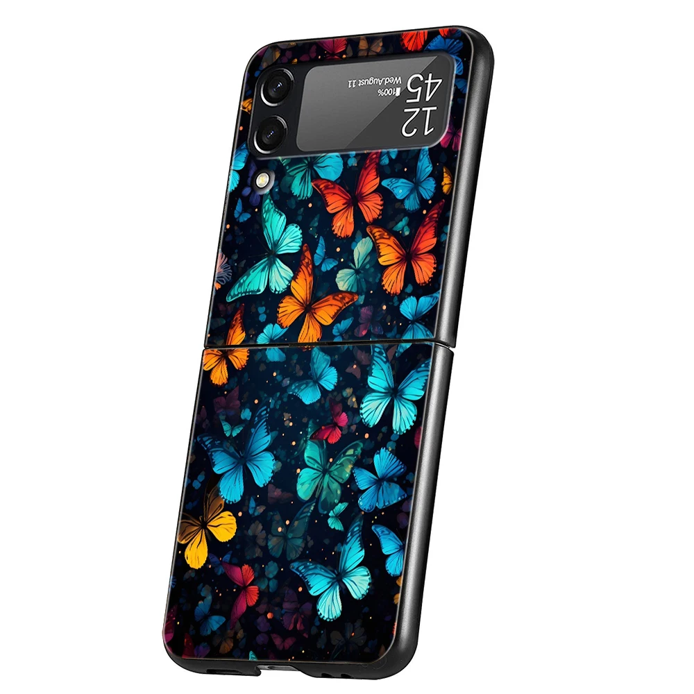 Colorful Butterfly Hard PC Phone Case For Samsung Galaxy Z Flip 7 6 5 4 Black Cover For Galaxy Z Flip 3 Foldable Shockproof Capa