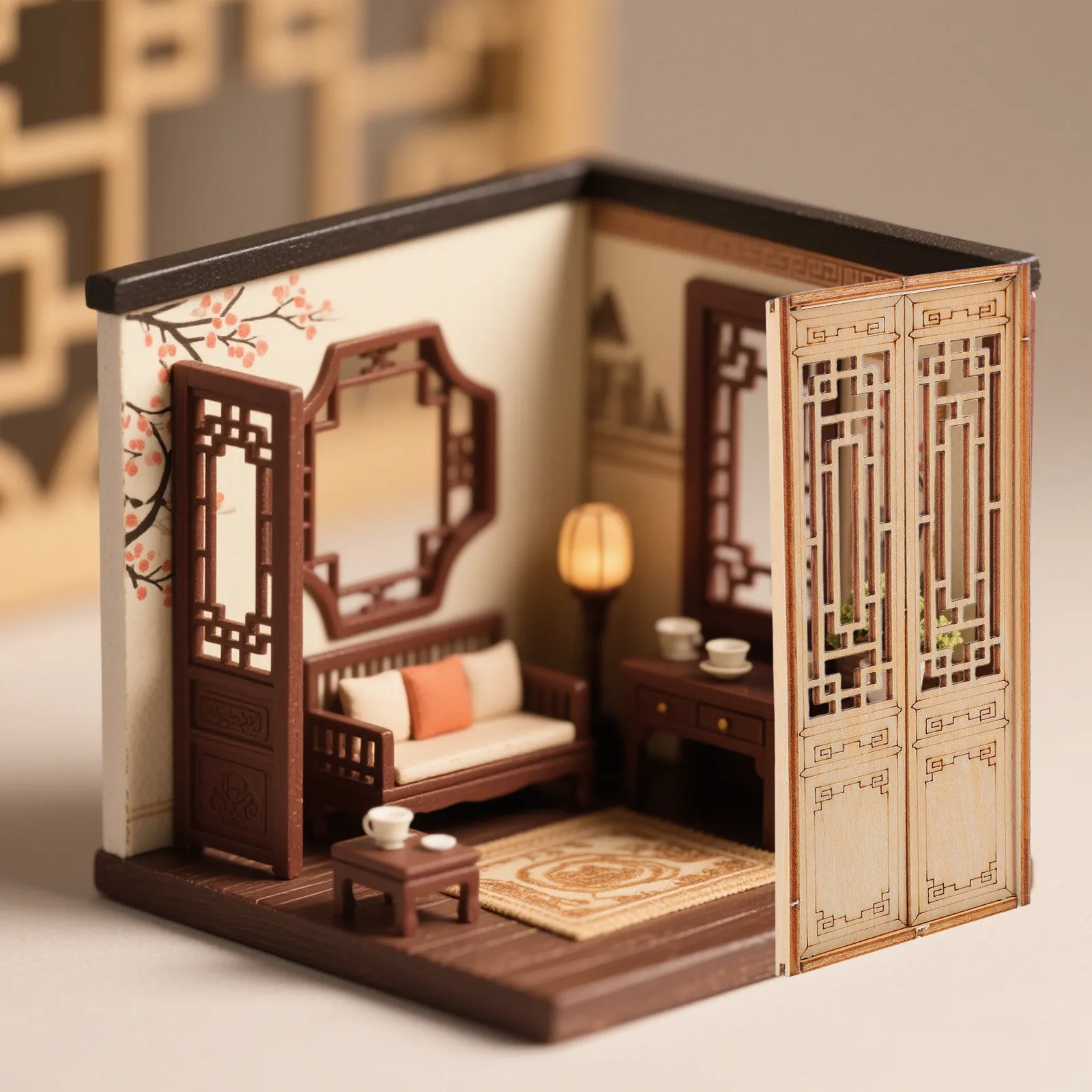 

3Pcs Miniature Wooden Windows Chinese Hui Style Craft Scale Models Dollhouse Renovation Parts Fairy Garden Accessories DIY Micro
