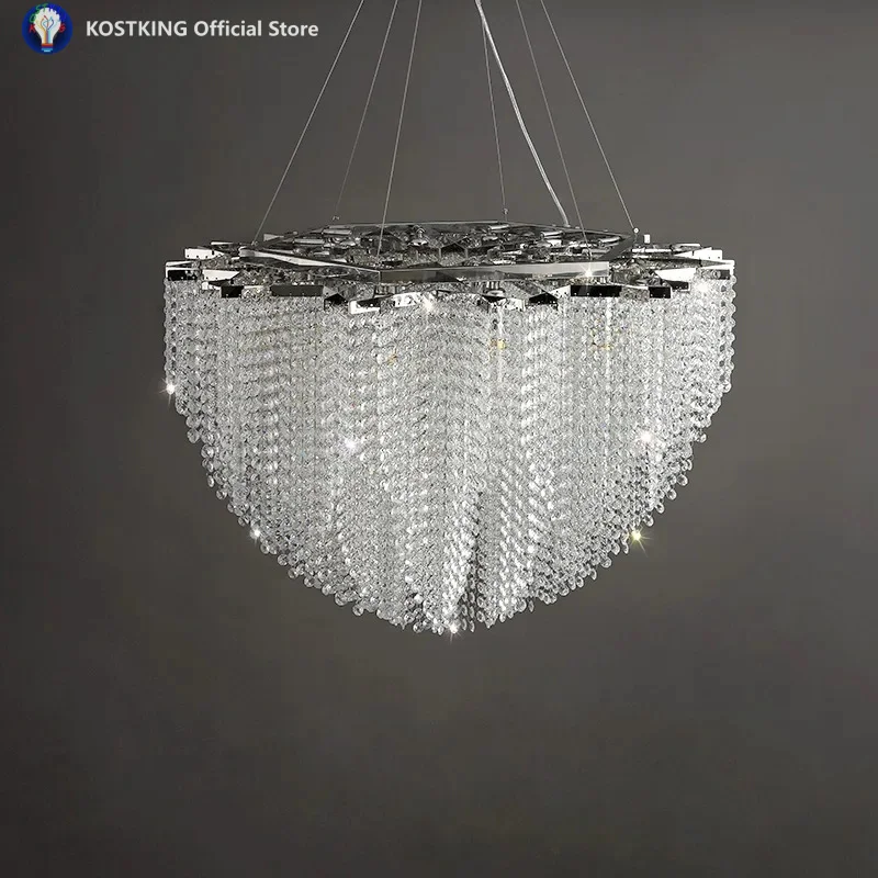 

Хрустальная люстра для гостиной, романтический светильник для спальни, роскошный прямоугольный светильник для столовой, декоративный светильник для штор из бисера