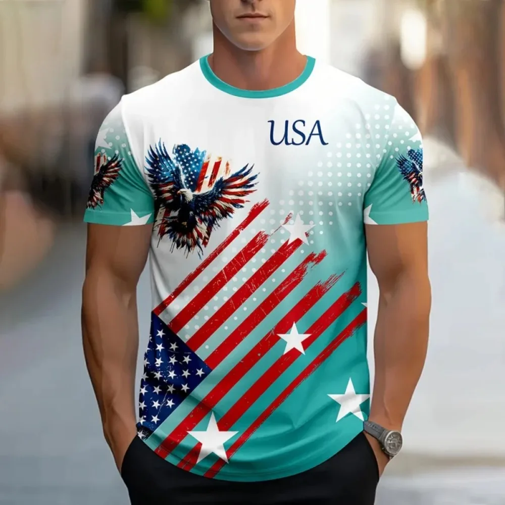 American Flag with Eagle Pattern 3D Print Breatha Quick-dry Men's Plus-sized T-shirt Outdoor Street Casual Parent-Child Clothing
