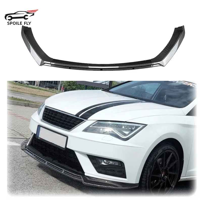 

For Seat Leon MK3.5 2017 To 2019 Car Front Bumper Lip Splitter Diffuser Kit Spoiler Body Cover Glossy Black Carbon Fiber