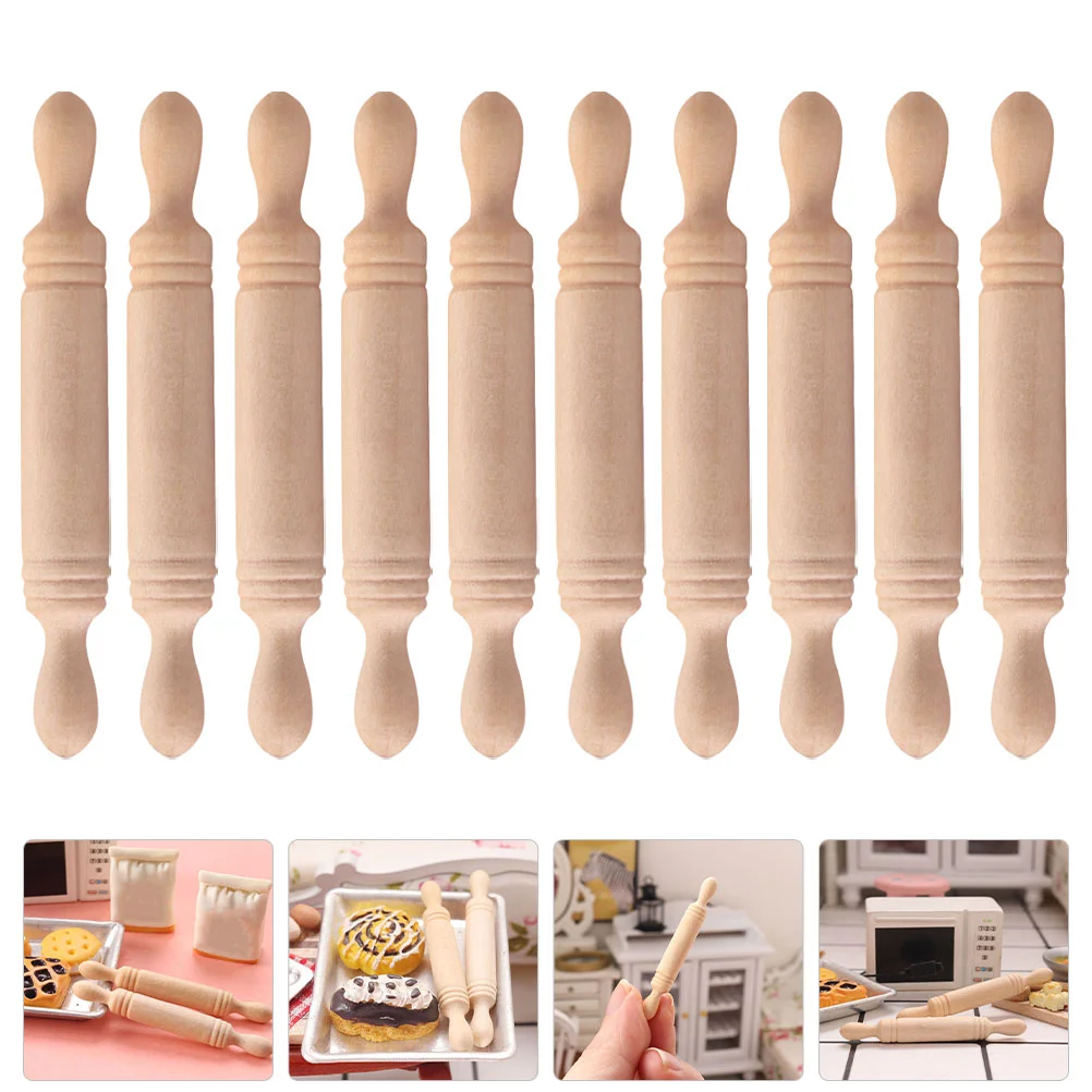 10 Pcs Gummies Mini Wood Rolling Pin Props Small Stick Models Cake House Supplies Craft Pole Child