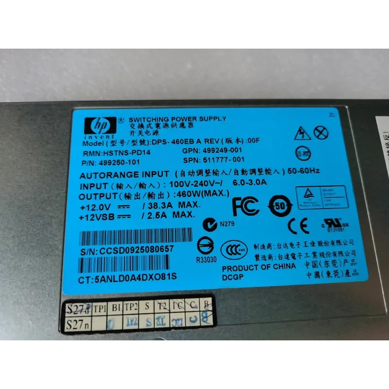 for HP 12V38A 460W Server Power Supply 38A Switching Power Supply LE
