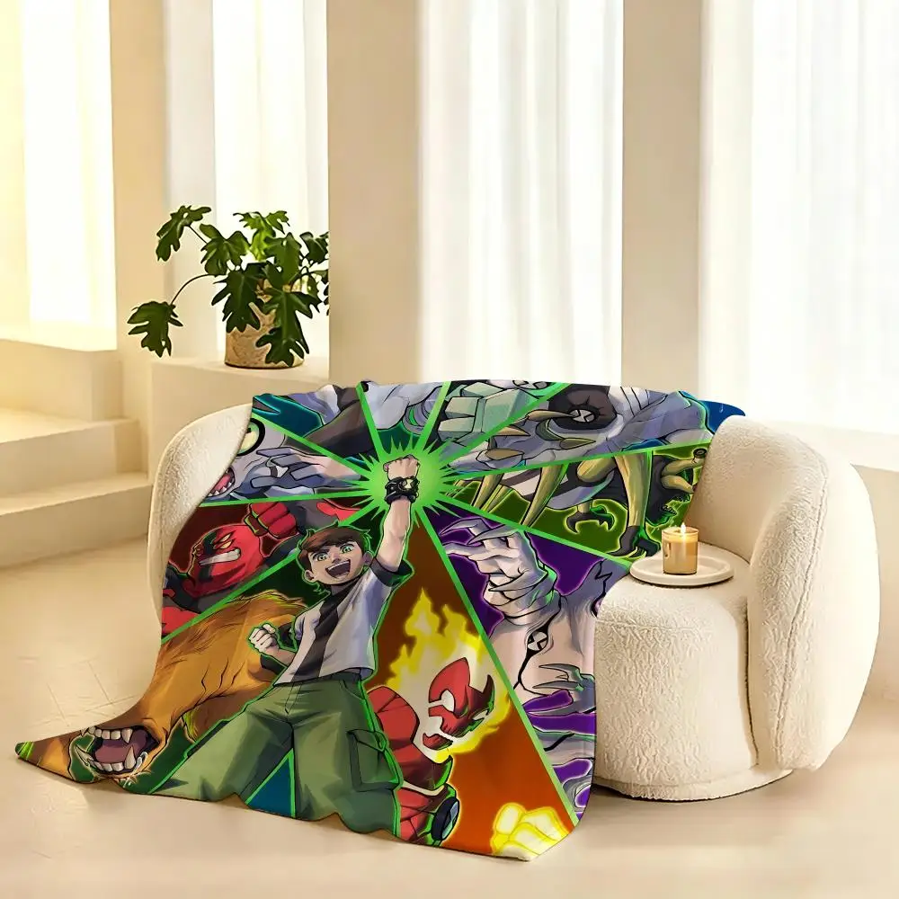 Cartoon B-Ben 10 Alien Force Throw Lightweight 240g Flannel Blanket Soft Skin-friendly for Summer Cooling