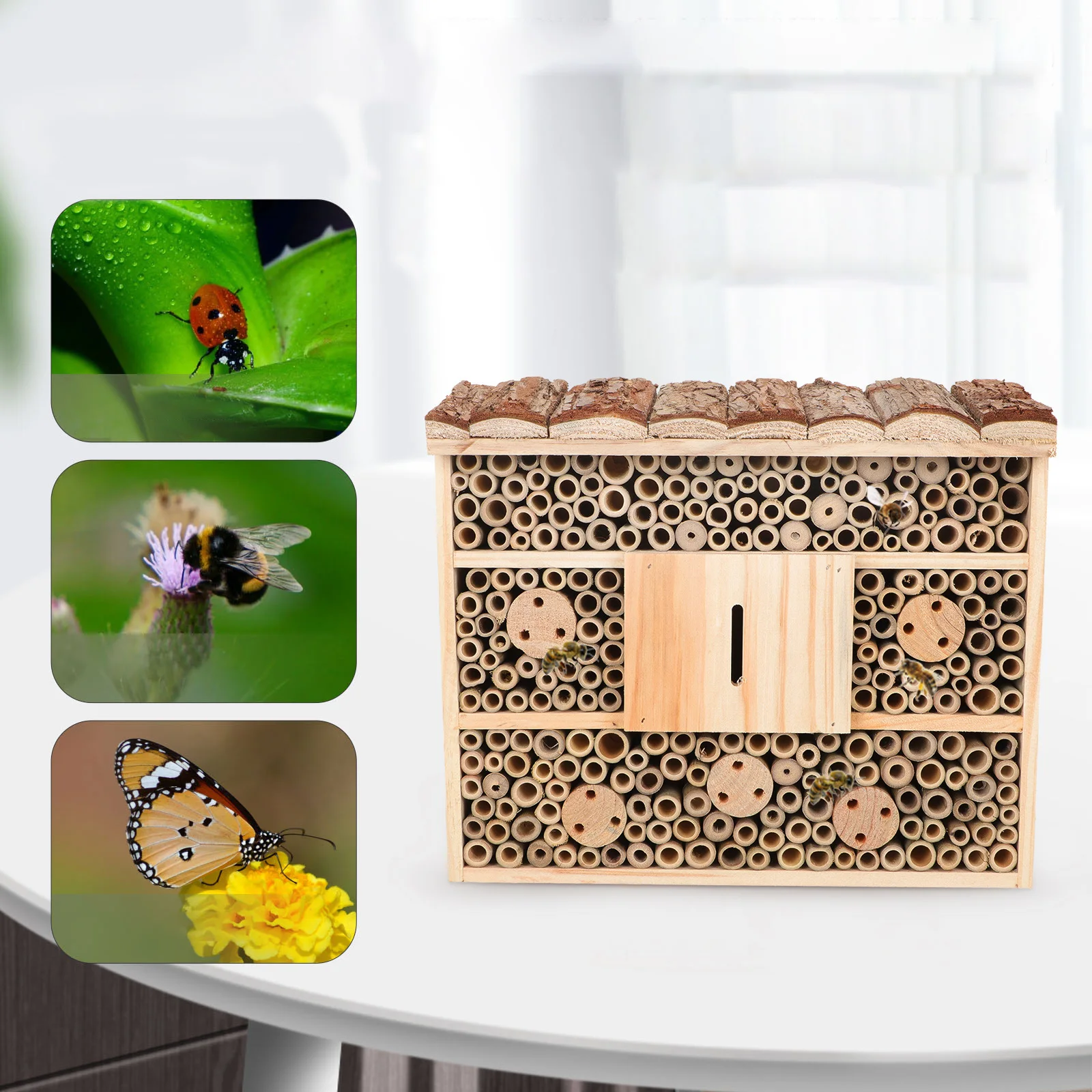 

Wooden Insect House Garden Decor Bees Ladybugs Pollination Natural Habitat Outdoor Style Bee Hotel