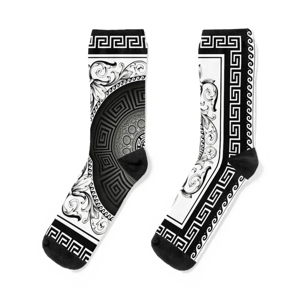 

White Black Greek Meander Baroque Socks funny gift Wholesale luxury Run Socks Men Women's