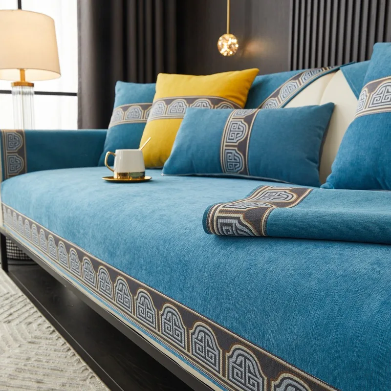 Vintage-Inspired Solid Chenille Sofa Cover for All Seasons Living Room Non-slip Sofa Seat Cover Couch Slipcover, Sofa Towel view 5