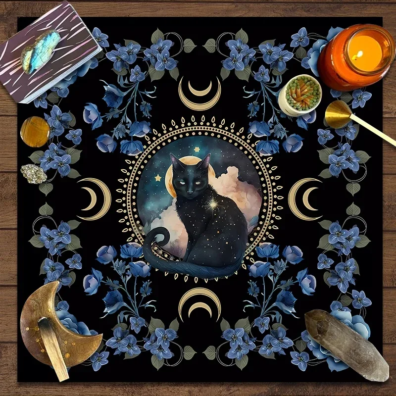 Mystical Cat Altar Alter Cloth Tarot Spread Cloth Tarot Reading Cloth Botanical Tarot Mat Witch Altar Cottage Core Decor