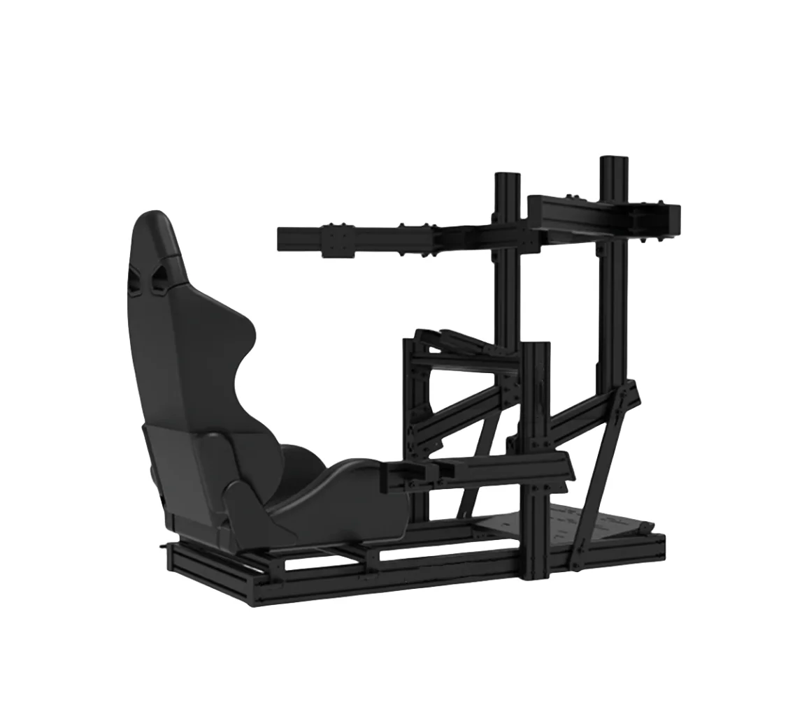 Black  Sim Racing Cockpit Frame Aluminum Alloy Sim Rig Kit VR Gaming Car Driving Simulator With Three Screen Monitor Stand
