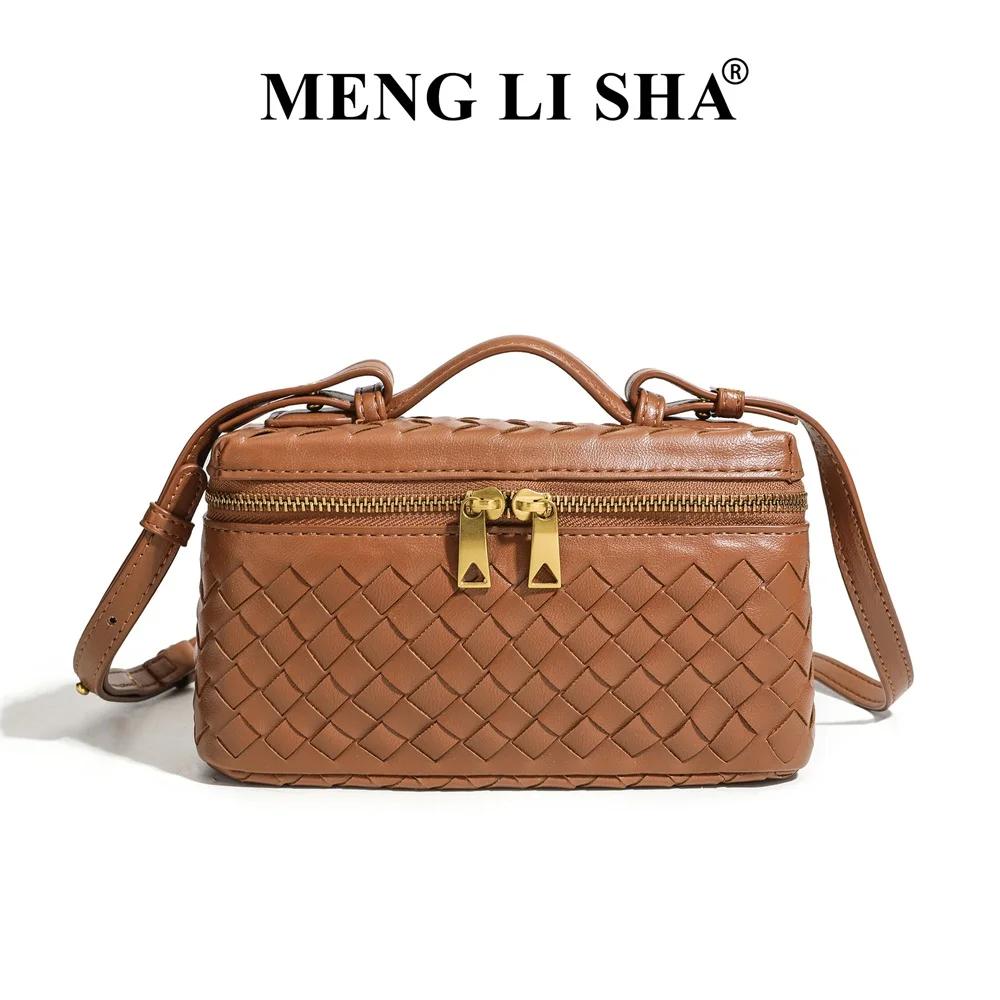 MENGLISHA Box Bag Crossbody Geweven Handtas, Veelzijdige Tote, Lunchbox-stijl, Boston Draagtas, Trendy Kleine Vierkante Schoudertas