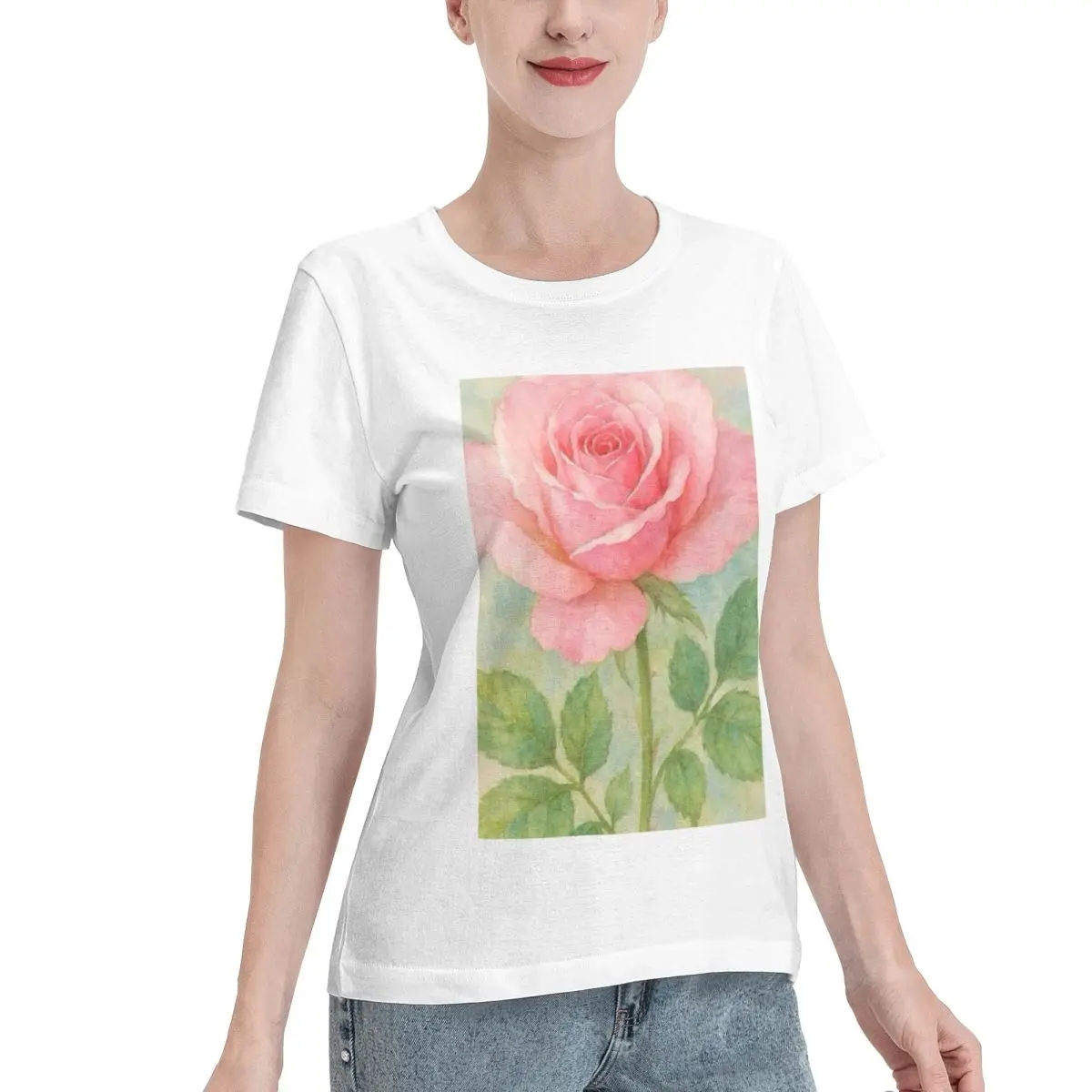 Street Pick Delicate Light Pink Rose Women's T-shirt Trending Fashion Trendy Basic Tee