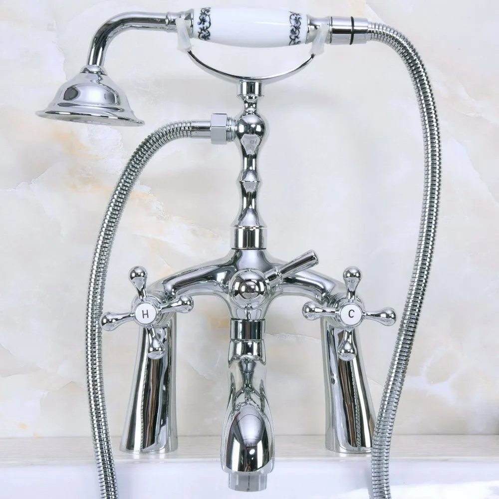 

Polished Chrome Brass Clawfoot Bath Tub Faucet with Handshower - Deck Mount ana122