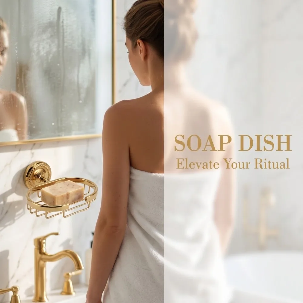 Durable Copper Soap Holder Golden Polished Finish Soap Basket Screw Installation Wall Mounted Soap Dish Bathroom Shower Kitchen