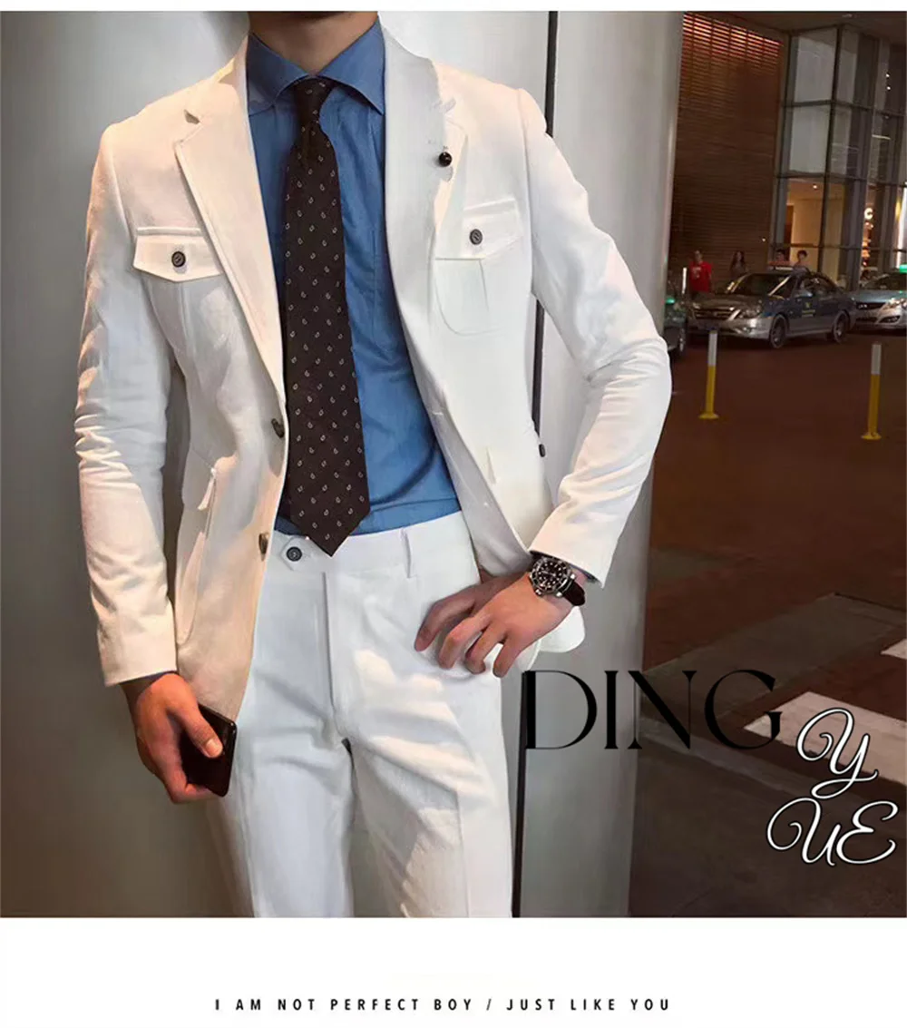 Esmoquin de novio para hombre, traje de boda blanco, ajustado, chal, solapa, Blazer, pantalones, 2 piezas, vestido de banquete de Graduación